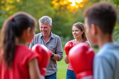 Evento comunitario boxeo familia